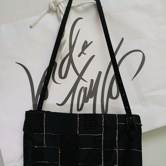 Inge Christopher Satin/Black Beaded Purse 9" X 6" - Picture 3 of 3